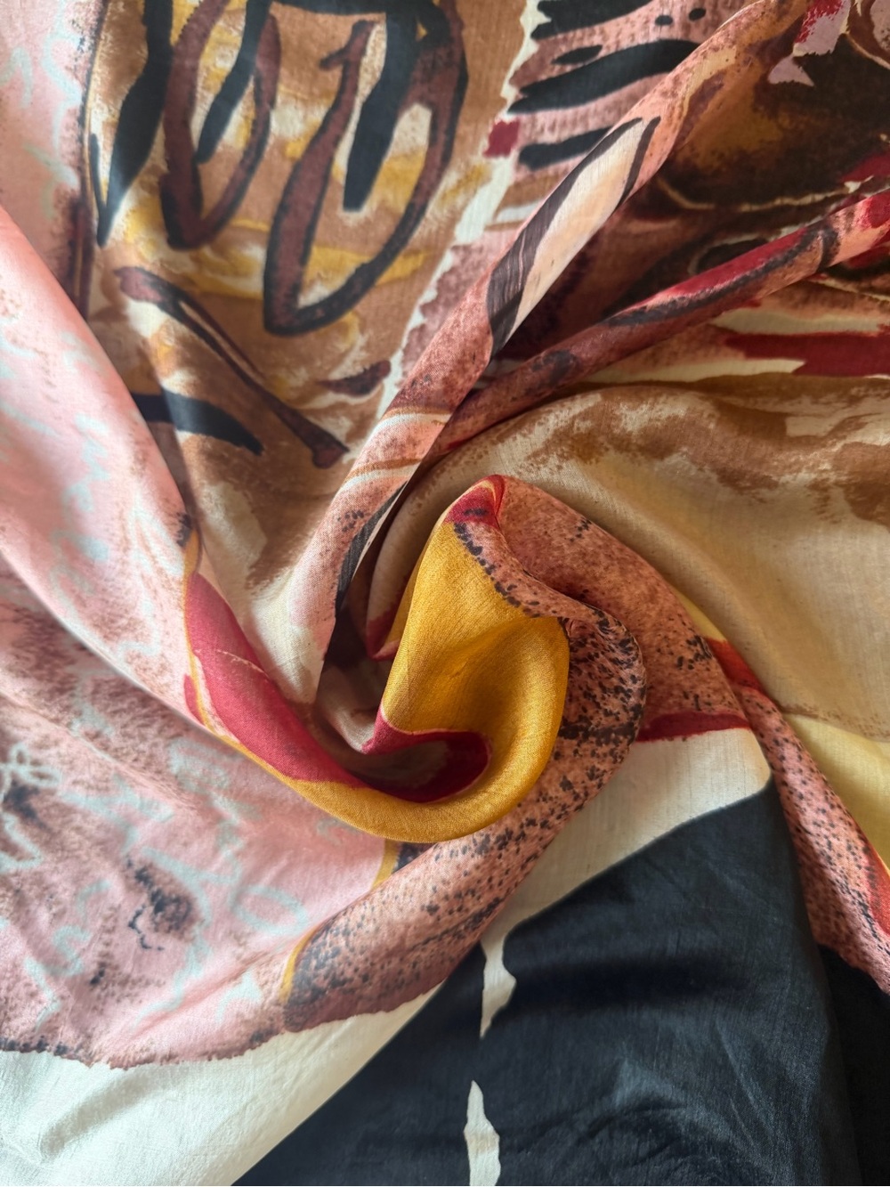 Vintage silk Scarf - Brown, Black & Burgundy - Picture 2 of 5